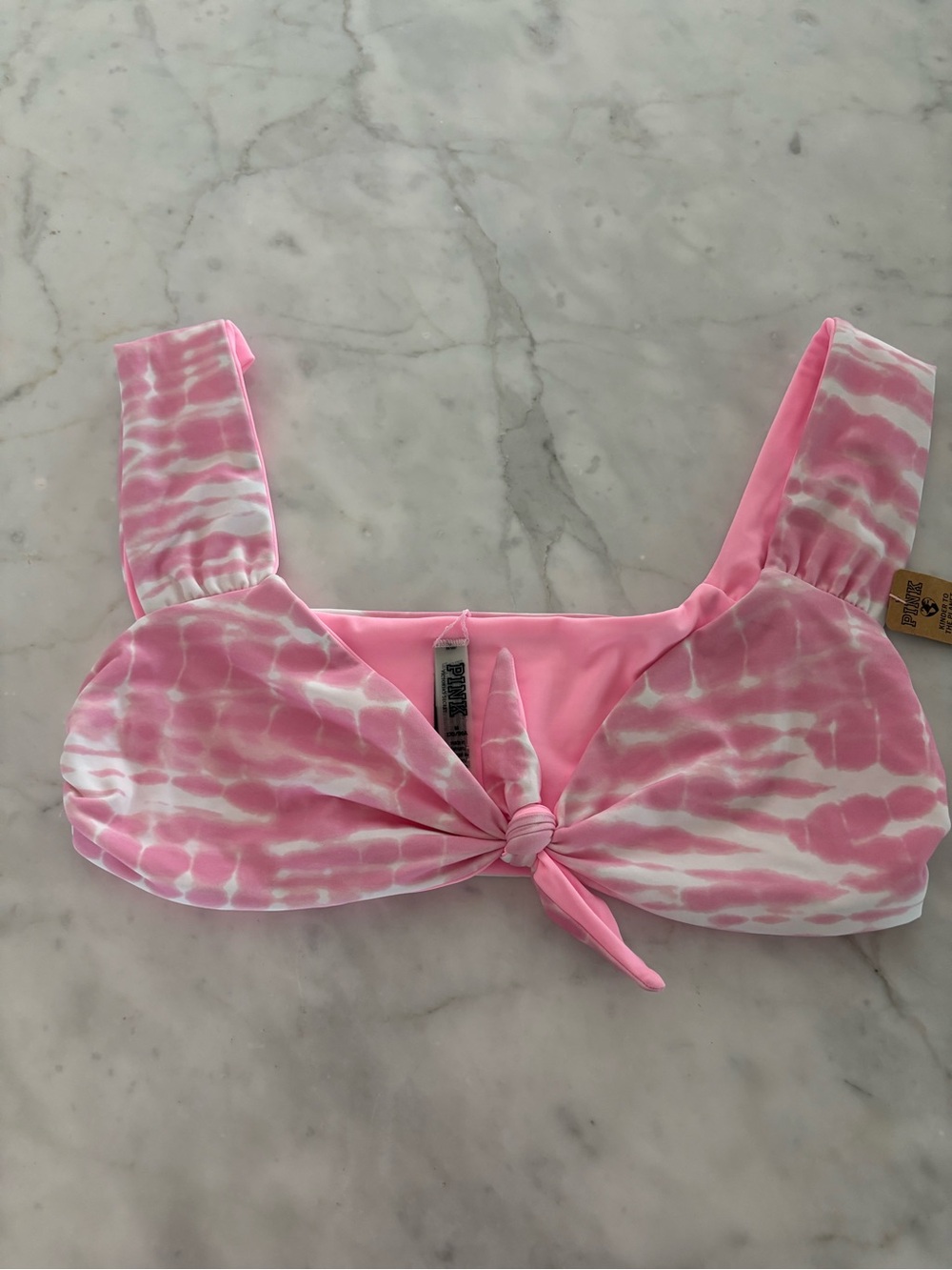 PINK Victoria's Secret Pink & White Tie-Dye Bikini Top